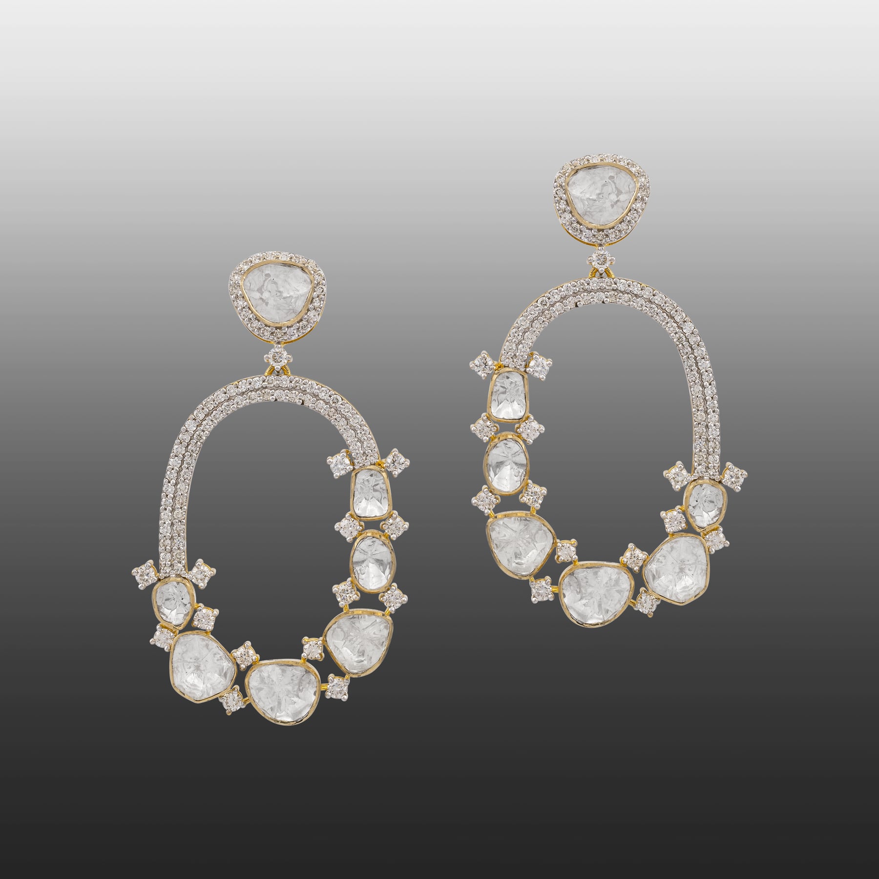 Uncut Polki Oval Halo Drop Earrings with Diamonds